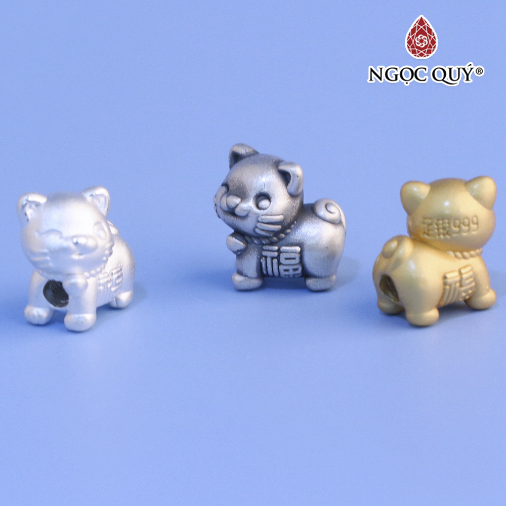 Charm xỏ ngang hình chú mèo may mắn - Ngọc Quý Gemstones