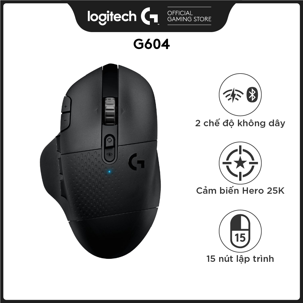 Chuột game không dây Lightspeed Logitech G604 - Cảm biến Hero 25k, pin 5.5 tháng, 15 nút lập trình, con lăn Hyperfast, Bluetooth/USB, PC/Mac -Hàng Chính Hãng