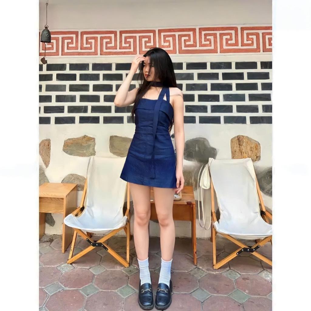 Đầm jeans cúp dây cổ