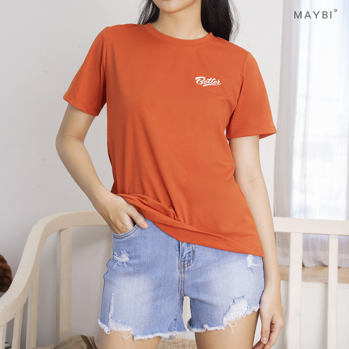 MAYBI - Quần short jean xanh nhạt