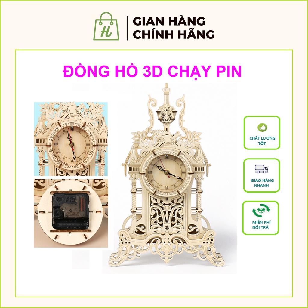 Mô hình lắp ráp 3D đồng hồ tháp bằng gỗ chạy pin Đồng hồ lắp ráp chất liệu gỗ chạy bằng pin