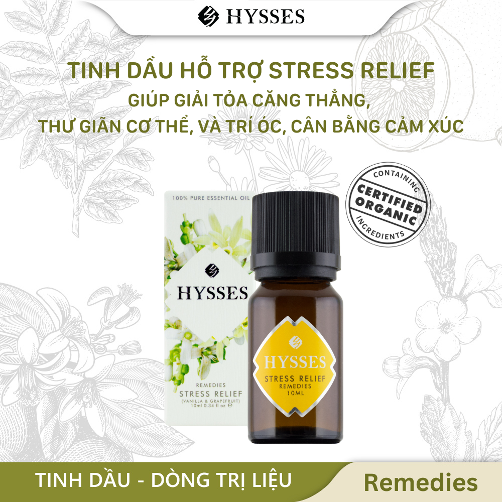 Tinh Dầu Cao Cấp Hysses Remedies Stress Relief Giảm Căng Thẳng, Thư Giãn Cơ Thể, Cân Bằng Cảm Xúc Với Tinh Dầu Bưởi và Vani Hữu Cơ Tự Nhiên Từ Madagascar Mỹ