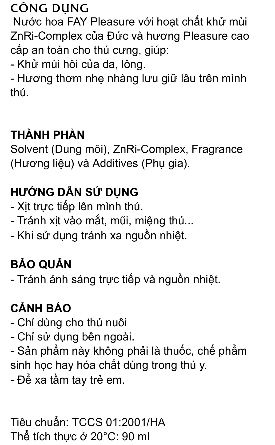 Nước hoa Fay cho thú cưng (hương Pleasures, 90ml)