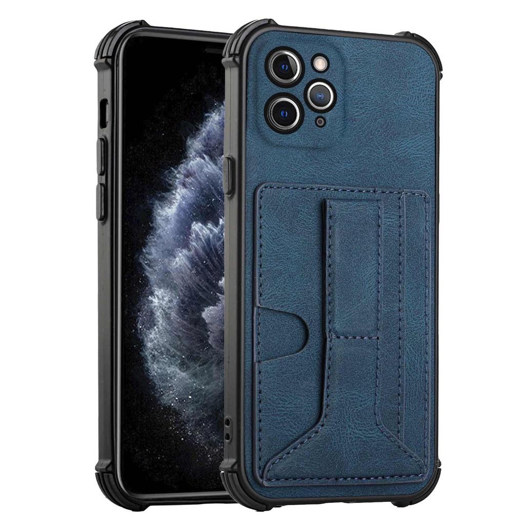 Ốp điện thoại nhựa TPU mềm có giá đỡ và khe cắm thẻ màu trơn cho iPhone 11 Pro Max 7 Plus 8 Plus SE X XR XS Max