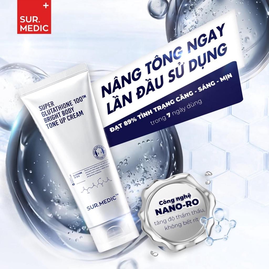 Kem Body Trắng Da Sur Medic Super Glutathione 100TM Bright Body Tone Up Cream Dưỡng Ẩm Nâng Tone 150ml &amp; 40ml