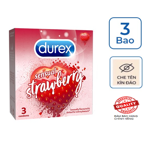 Bao Cao Su Durex Strawberry (3s) - Gai Nhỏ - Hương Dâu - Nhập Khẩu Thái Lan