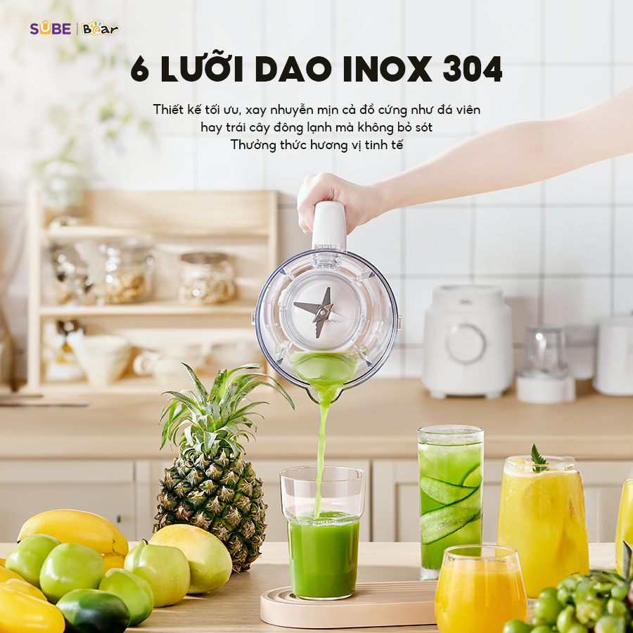 Máy Xay Sinh Tố 1,5L Bear Tích Hợp Máy Xay Tỏi Ớt 2 Cối Xay Đa Năng Xay Đồ Ăn Healthy Eat Clean SB-MX15L - Hàng Chính Hãng