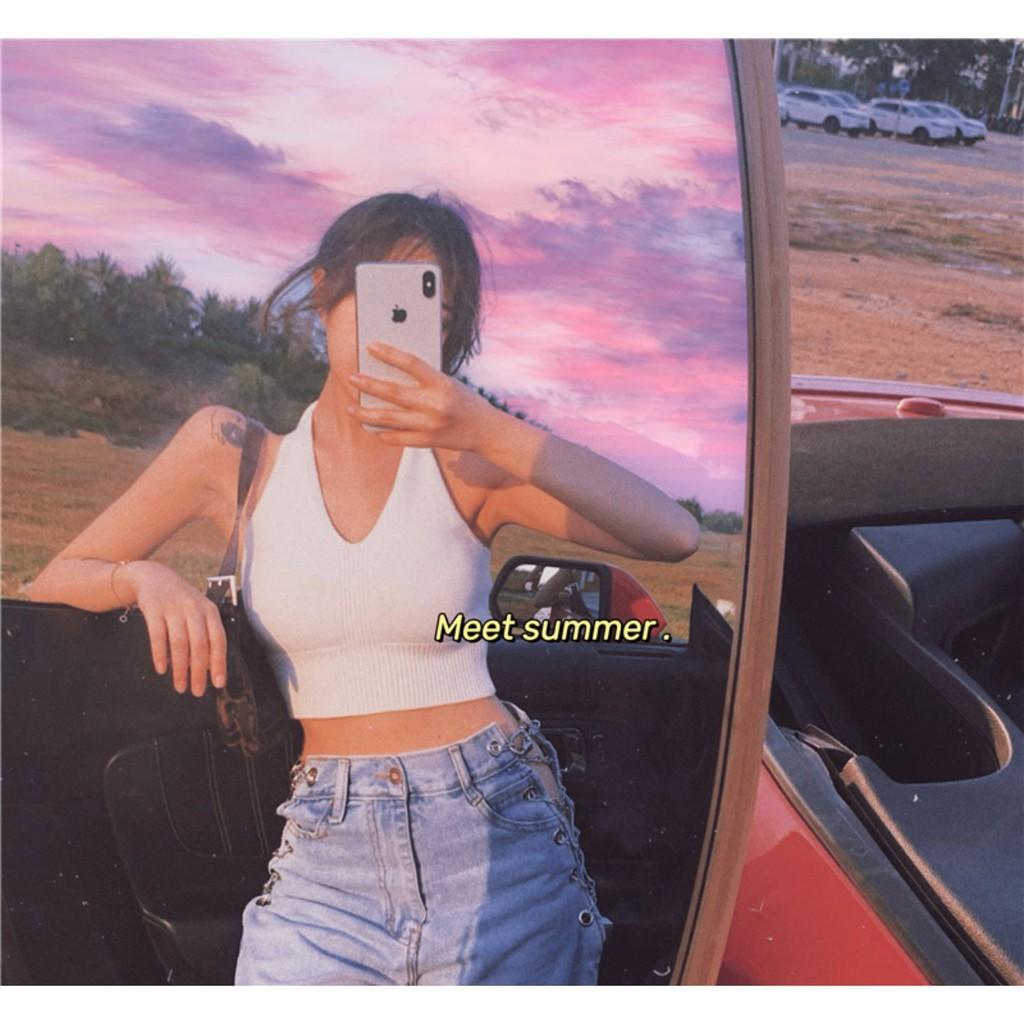 Áo croptop nữ kiểu 2 dây HACHIKI ôm body sang trọng chất len đẹp thời trang cao cấp mã AK09 - Đen
