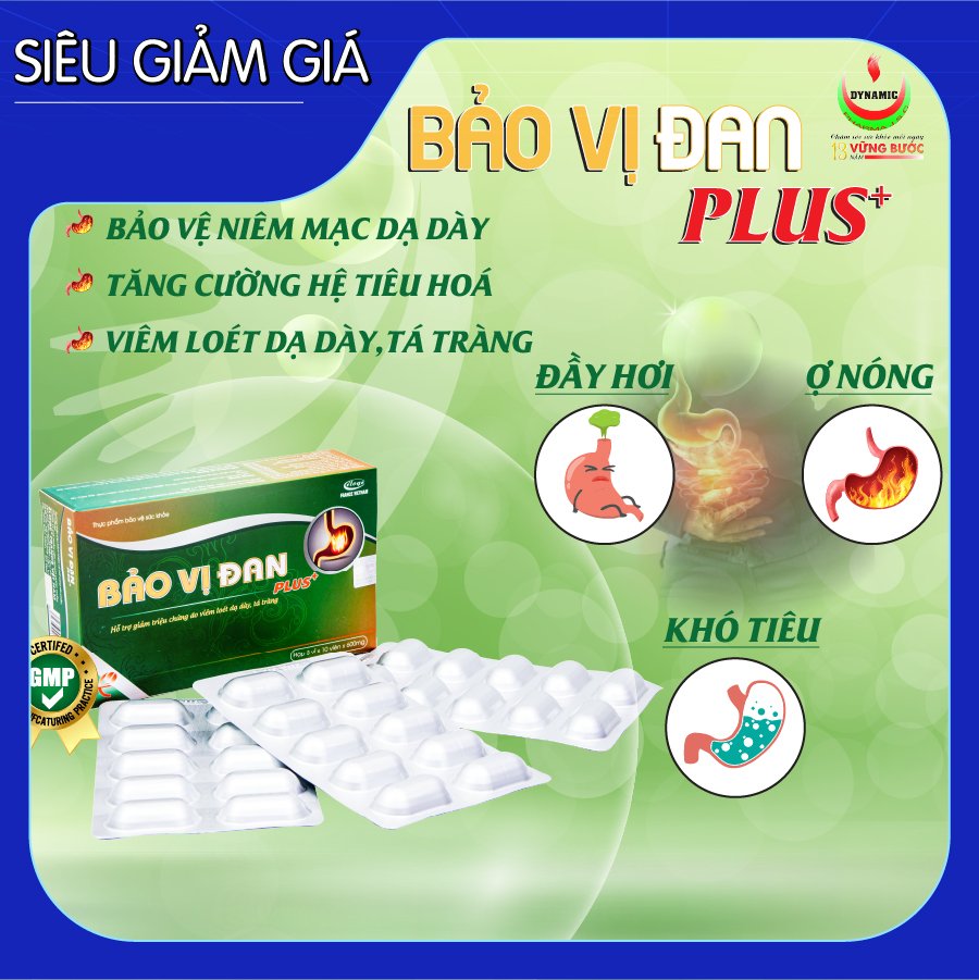 BẢO VỊ ĐAN PLUS - NĂNG ĐỘNG - GIẢM VIÊM LOÉT DẠ DÀY, Ợ CHUA, TRÀO NGƯỢC DẠ DÀY, CHƯỚNG BỤNG