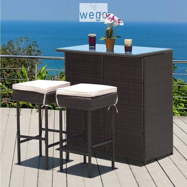 WEGO Bộ sofa ngoài trời bằng mây nhựa/ Quầy bar trong nhà và ngoài trời // Small bar set - pool sofa