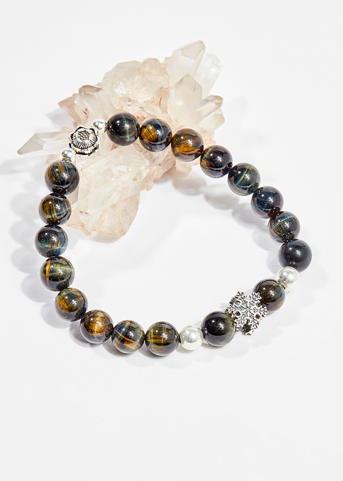 Vòng tay phong thủy nữ đá mắt hổ xanh đen charm bạc 8mm mênh thủy , mộc - Ngọc Quý Gemstones
