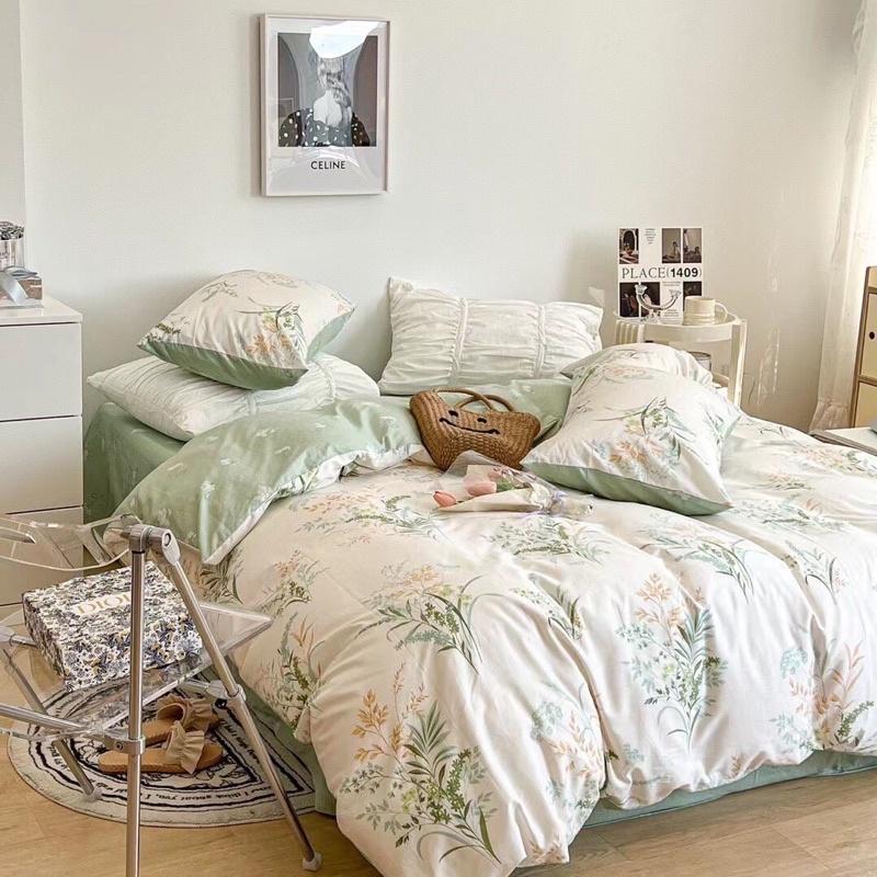 Set Chăn Ga Gối Cotton Living Hàng Nhập Khẩu Cao Cấp 4 Món Lá Trùm Thanh Mát Mùa hè
