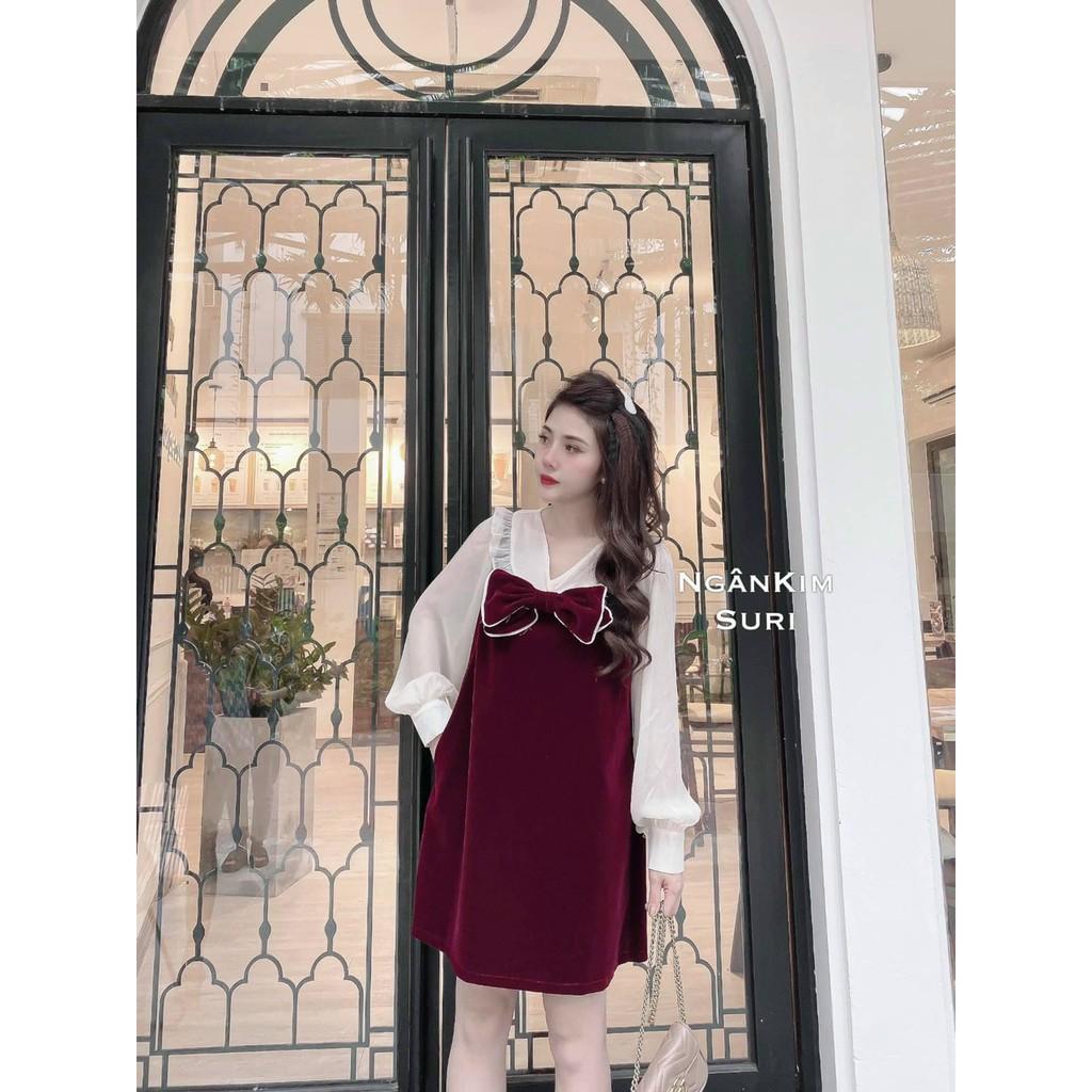 Váy Bầu Mùa Đông Chất Nhung Phối Nơ Đẹp Sang Chảnh