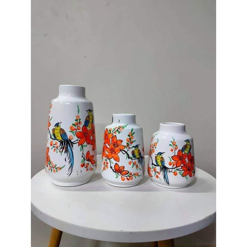 Set 3 lọ cắm hoa- trang trí, họa tiết vẽ thủ công.