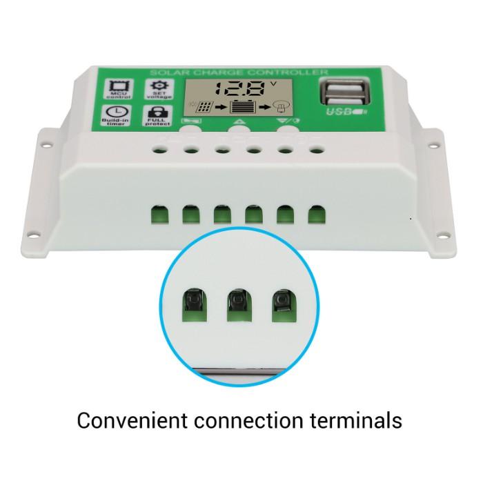 Bộ Điều Khiển Sạc Năng Lượng Mặt Trời PWM 30A Hỗ Trợ Pin Lithium PB02