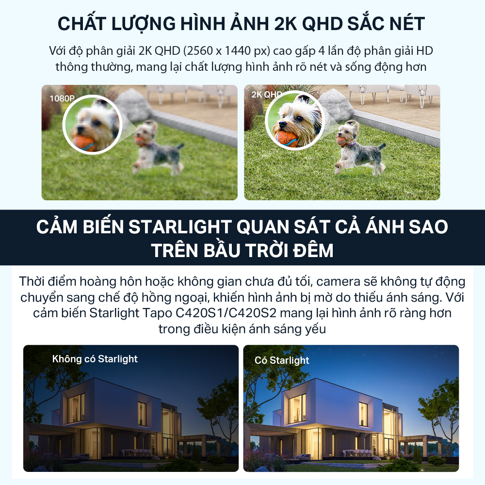 Bộ 2 Camera WiFi Không Dây TP-Link Tapo C420S2 Chống Nước 2K QHD, Quay Ban Đêm Có Màu