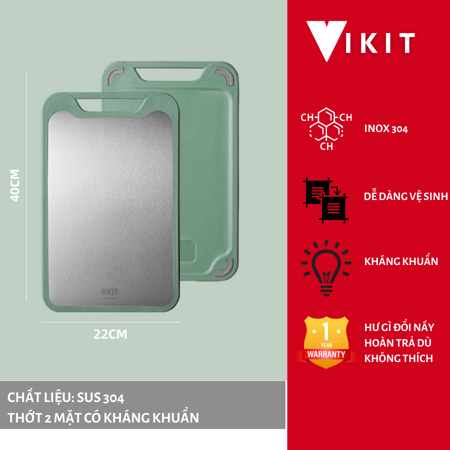 Thớt inox 304 cao cấp 2 mặt - Thớt inox kháng khuẩn VKIT TH02