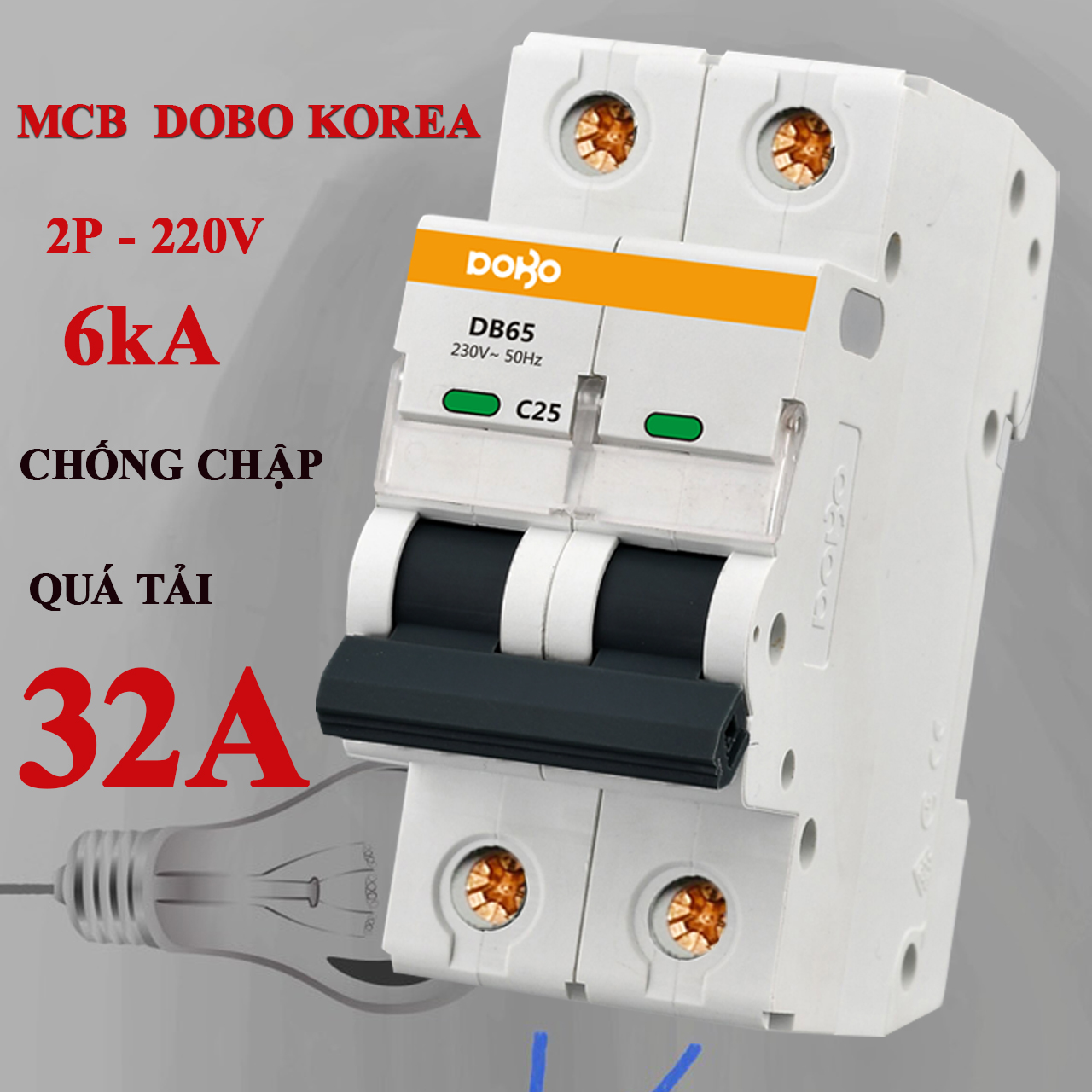 [HÀNG CHÍNH HÃNG]  Cầu Dao Tự Động MCB 2P 32A 6kA DOBO KOREA LOẠI TỐT - CHỐNG CHẬP - CHỐNG QUÁ TẢI