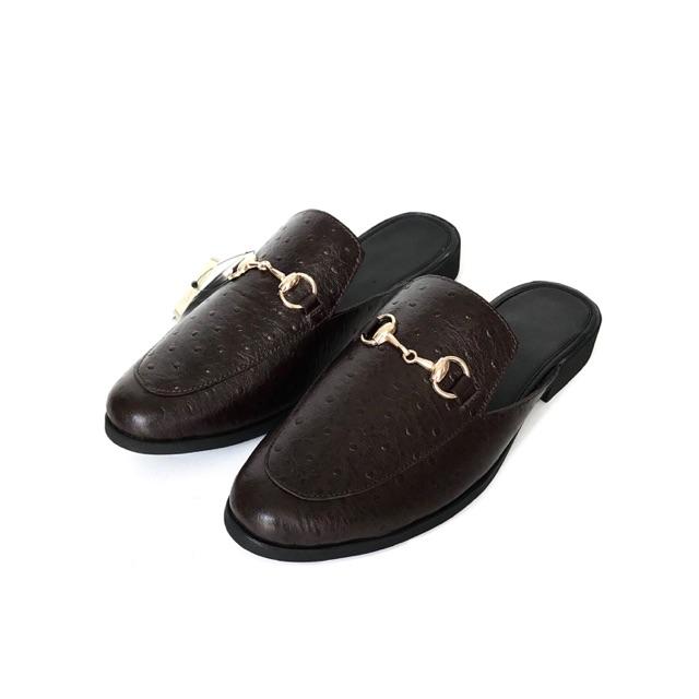 Giày Sục da nam đà điểu đen/ nâu TEFOSS HT01 size 38-43