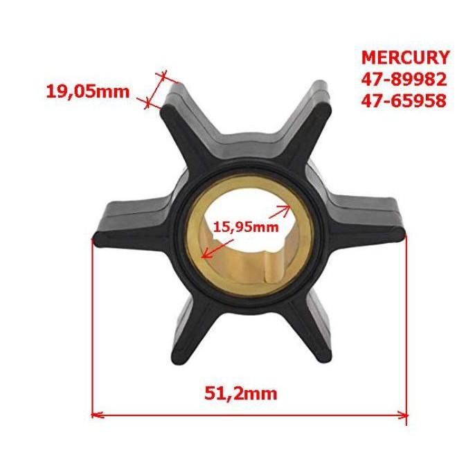 Cánh quạt Đài Loan bơm nước làm mát cano MERCURY 20 HP, 47-89982, 47-65958, thay thế Johnson Evinrude 388702