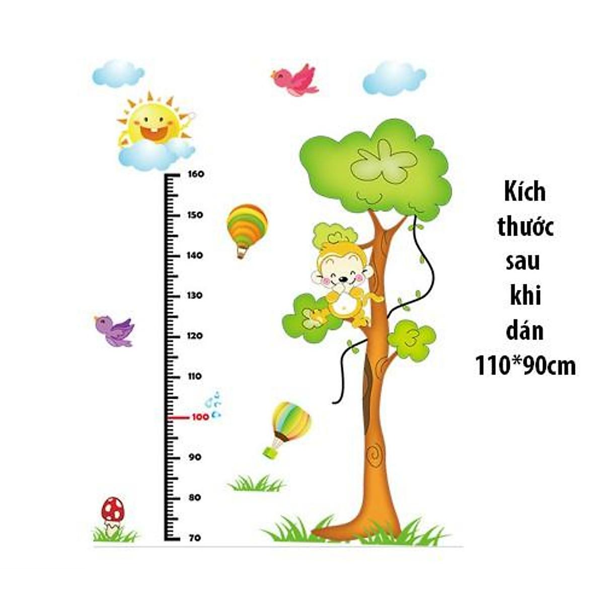 DECAL DÁN TƯỜNG THƯỚC ĐO KHỈ CÂY XANH - HP377