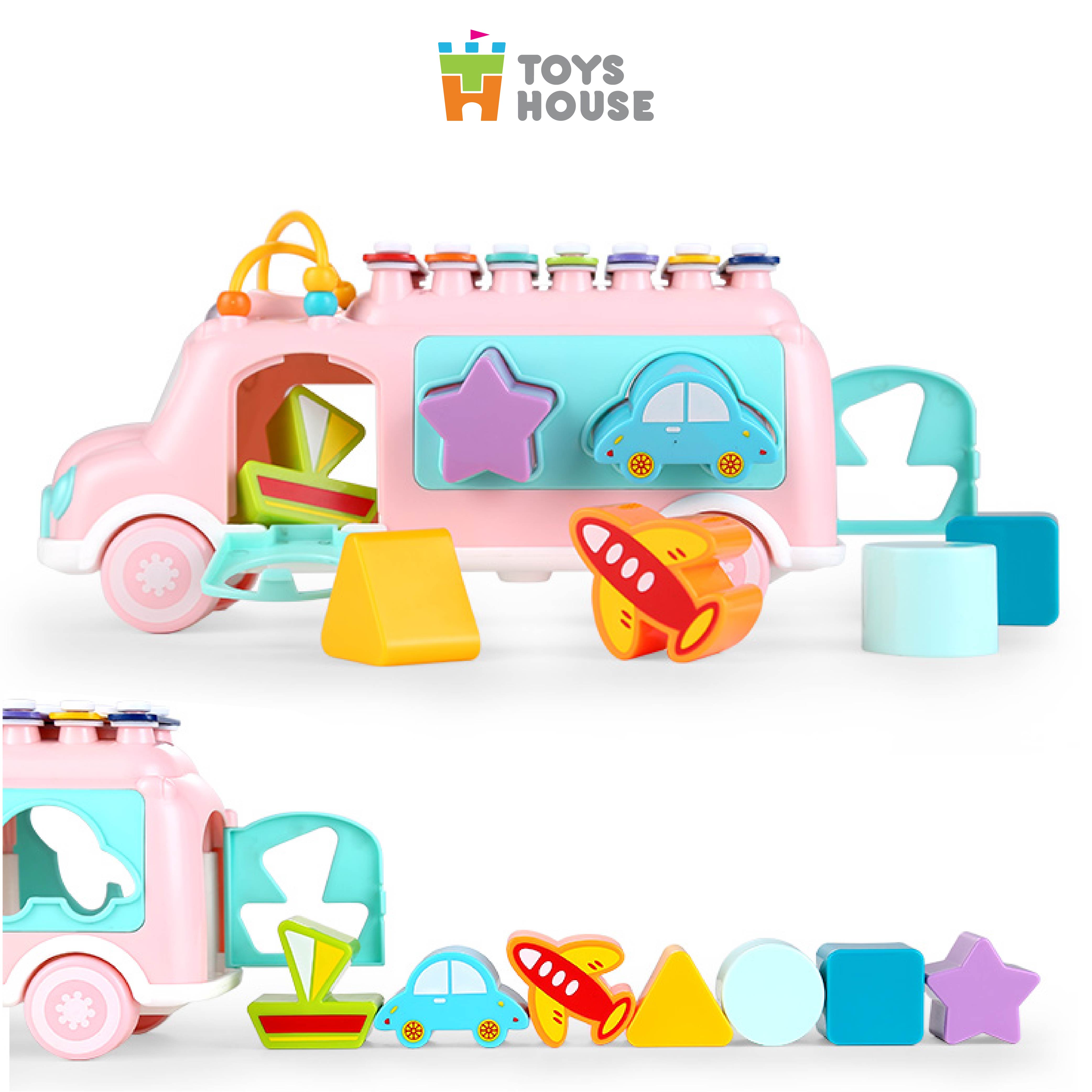 Đồ chơi giáo dục cho bé - ô tô thả khối kết hợp đàn gõ Xylophone ToysHouse HE8036 - màu xanh/hồng
