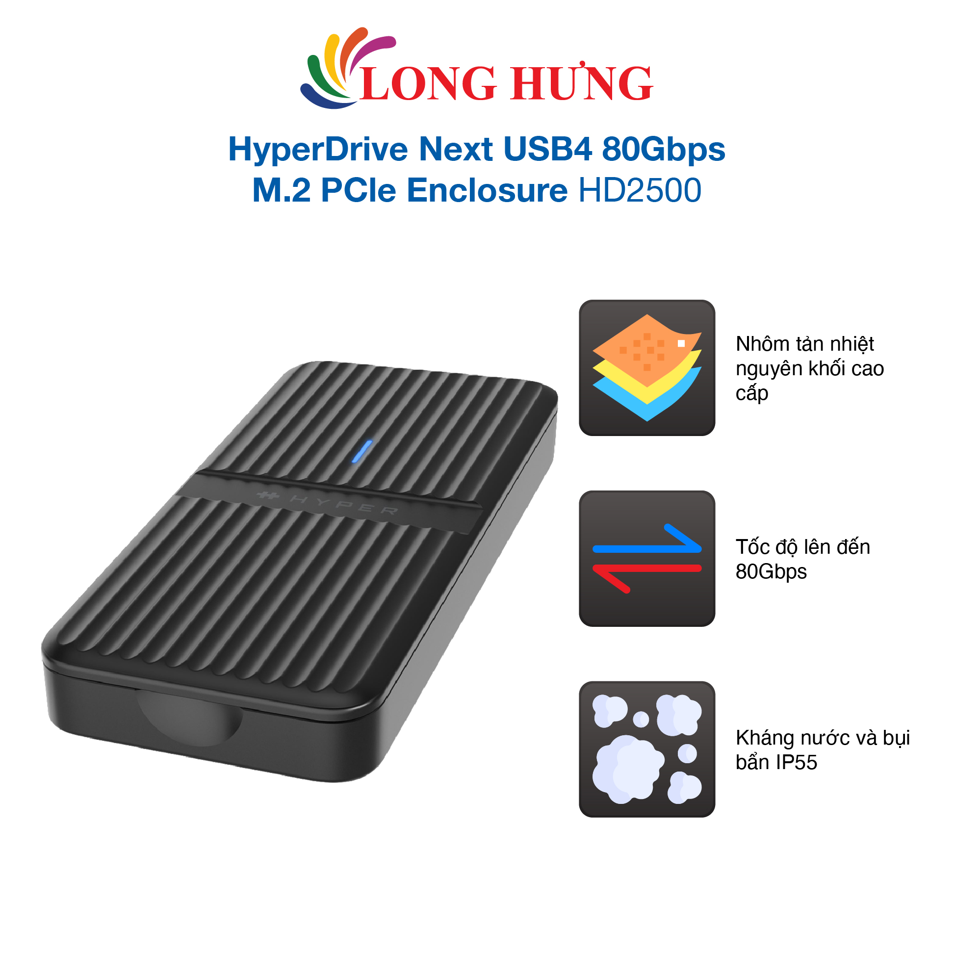 Hộp đựng ổ cứng HyperDrive Next USB4 80Gbps M.2 PCle Enclosure HD2500 - Hàng chính hãng