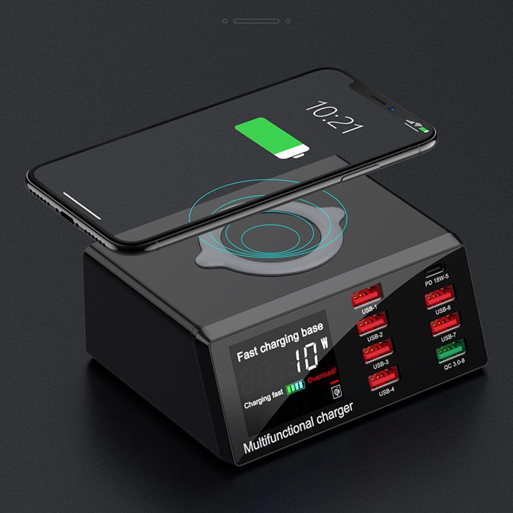 QC 3.0 Charger 8 USB Ports Charging Dock Station Wireless EU