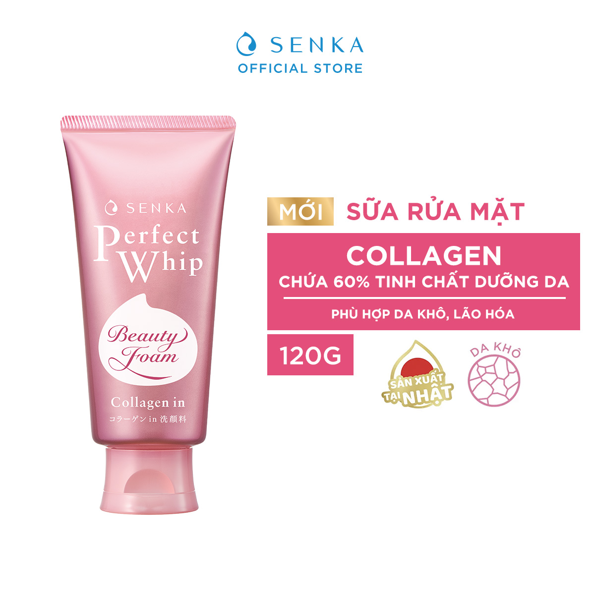 Combo 2 Sữa Rửa Mặt Ẩm Mịn Và Săn Chắc Da Senka Perfect Whip Collagen In 120g x 2