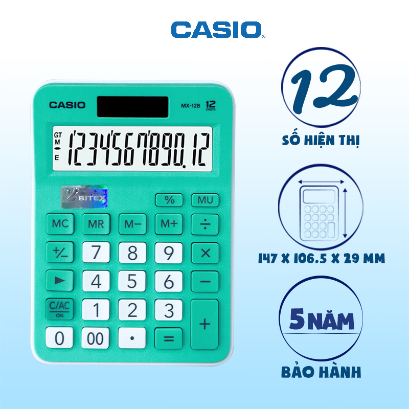 Máy tính Cỡ Nhỏ Casio MX-12B Sắc màu Chính hãng