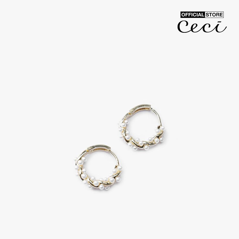 CECI - Khuyên tai nữ khoen tròn dạng xoắn phối ngọc trai thời trang CC1-07000105