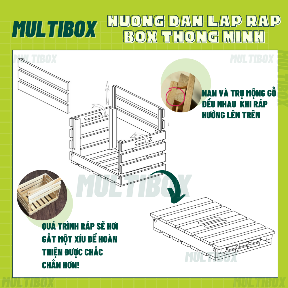 Thùng Gỗ Pallet, Thùng Gỗ Đa Năng Lắp Ráp, Hộp Khay Gỗ Pallet Decor Làm Đôn Chậu Gỗ, Bàn Trà, Thùng Đựng Đồ Chơi Size 40x22x16cm