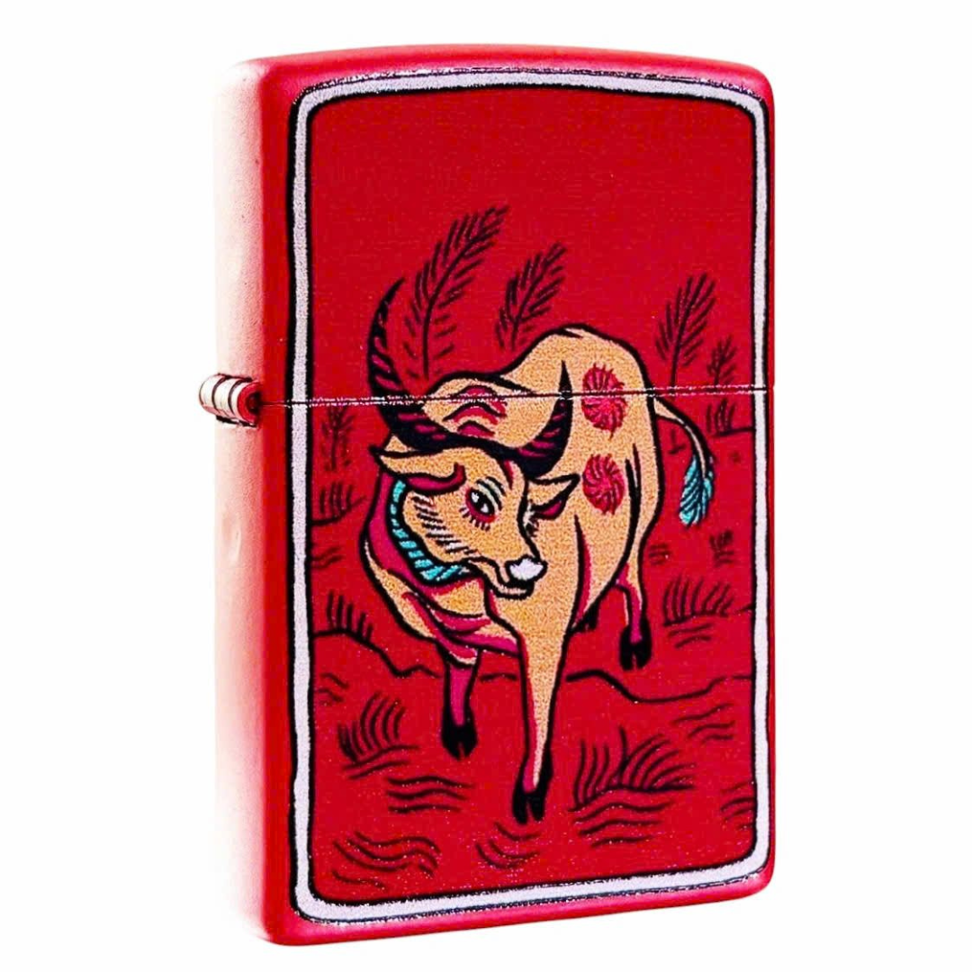 Bật lửa Zippo Year of the Ox - Phiên Bản 12 Con Giáp (Tuổi Sửu) Thiết Kế Việt Nam, Sơn Tĩnh Điện Đỏ May Mắn Chính Hãng