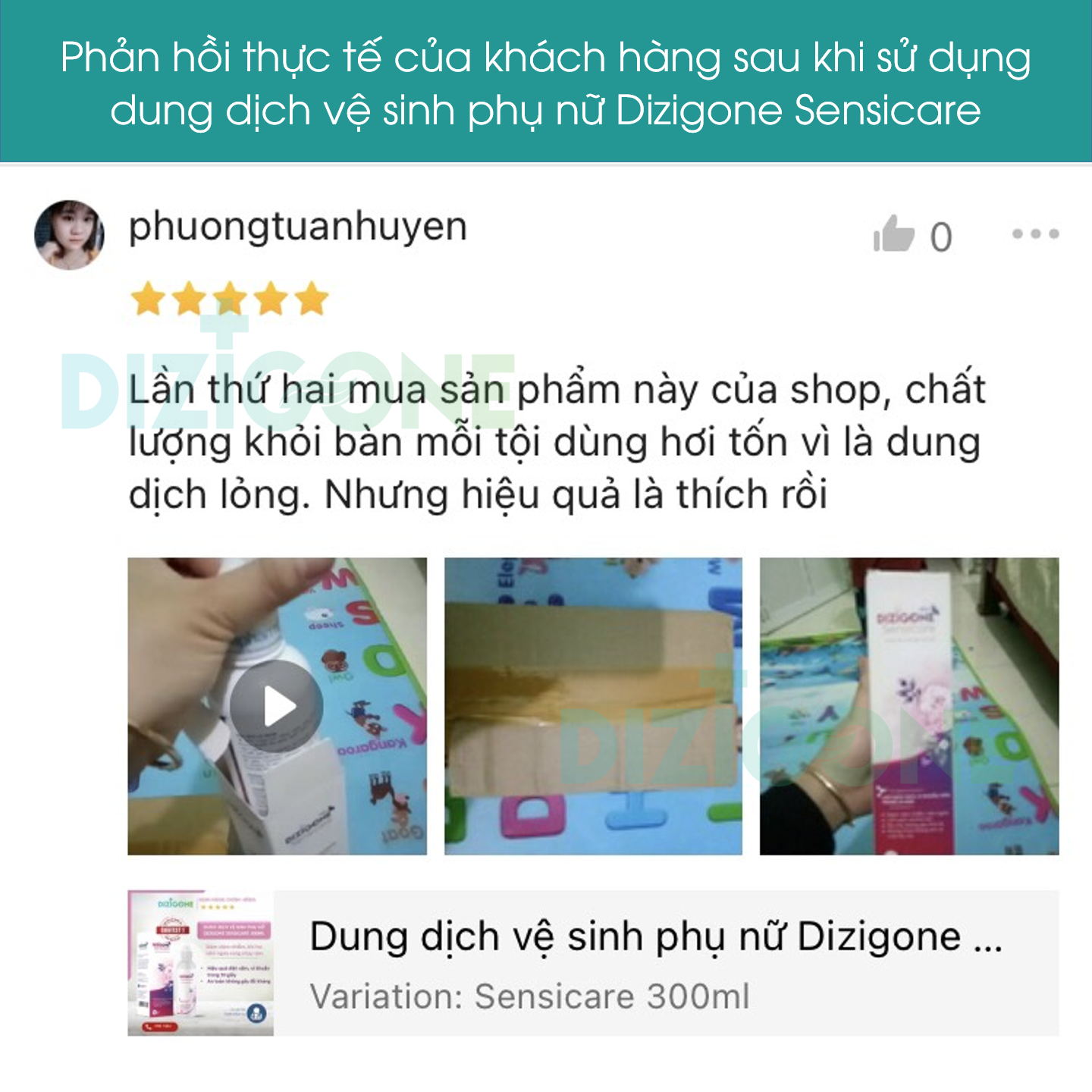 COMBO 3 Dung dịch vệ sinh phụ nữ DIZIGONE Sensicare 300ml: Hết ngứa, giảm khí hư, khử mùi hôi