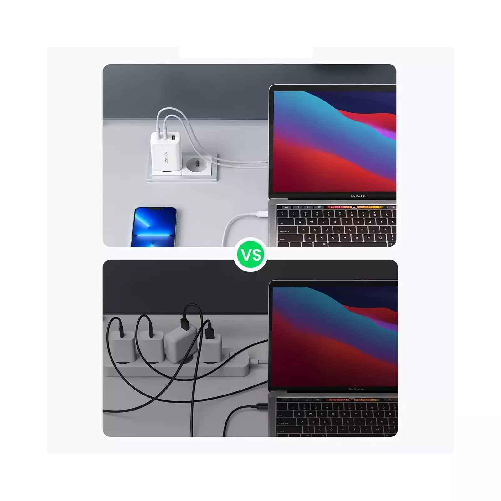 Ugreen UG90496CD275TK 65W Bộ sạc nhanh gồm 2 cổng USB-C + USB-A chuẩn cắm EU Màu Trắng - HÀNG CHÍNH HÃNG