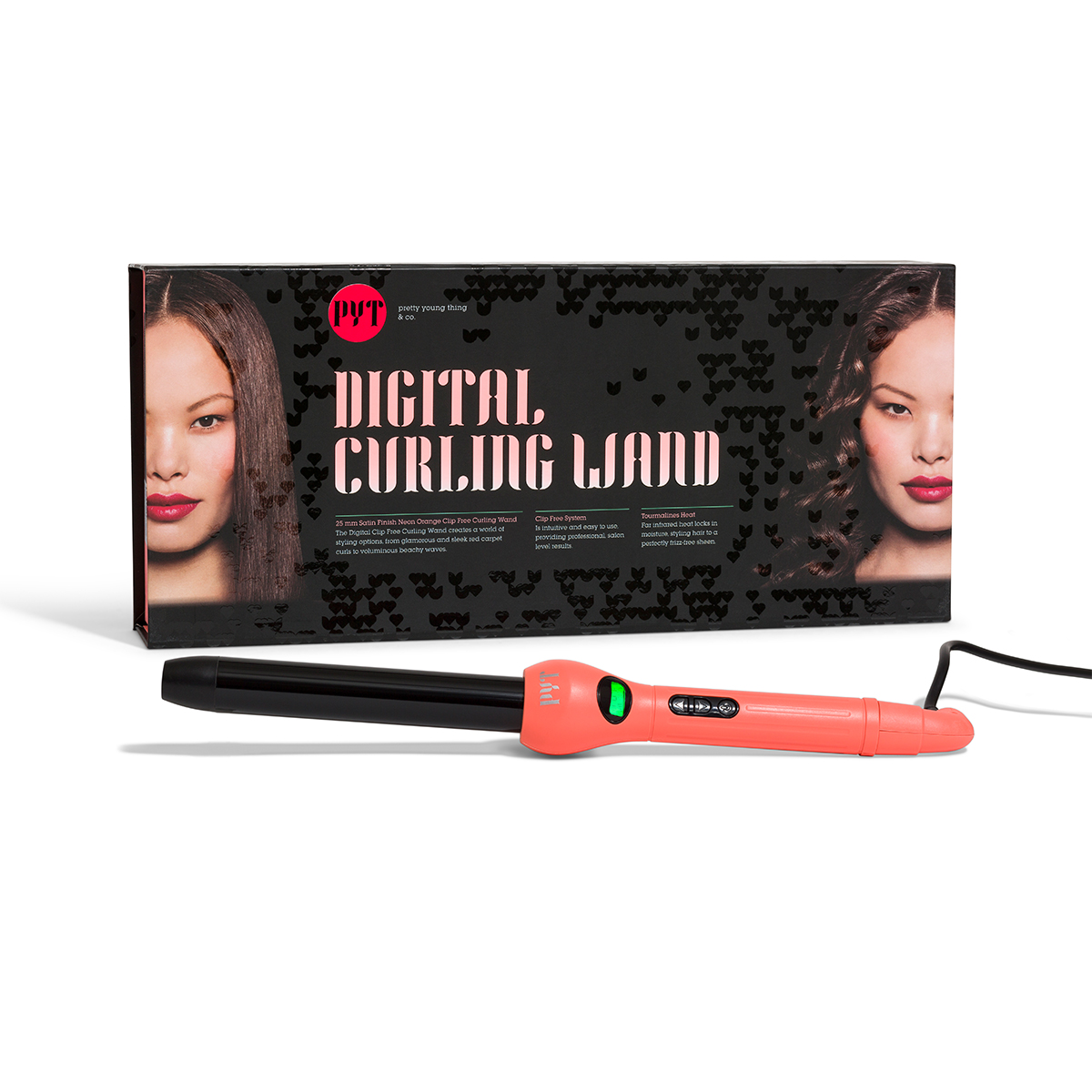 Máy Uốn Tóc Kỹ Thuật Số PYT Digital Curling Wand 25mm - Màu Cam - Kèm Găng Tay Chịu Nhiệt - Công Nghệ Nhiệt Hồng Ngoại Xa