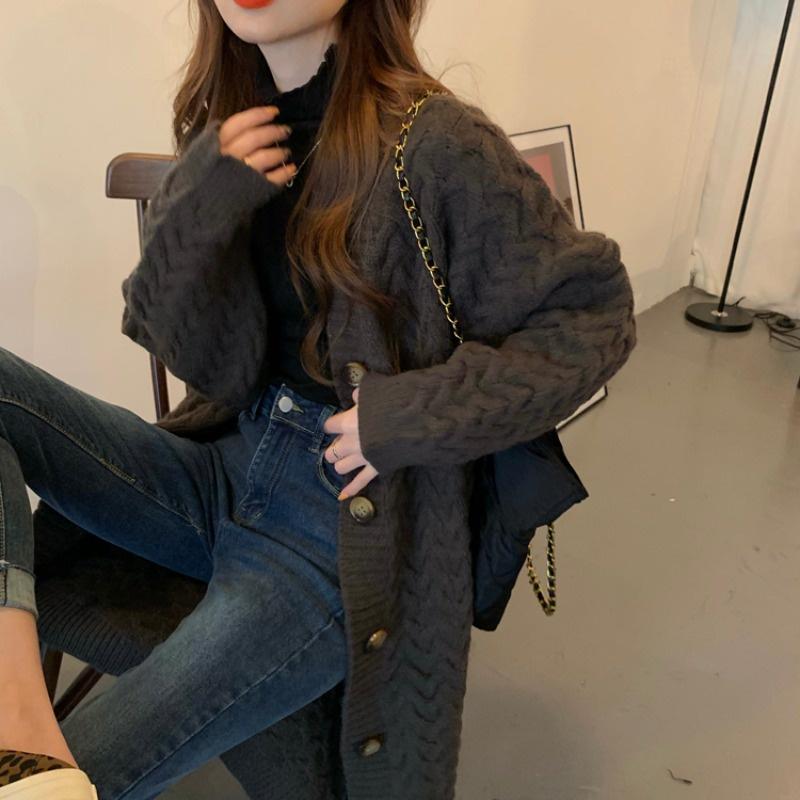 Áo khoác len cardigan nữ form dài rộng bigsize cho nữ phong cách Hàn Quốc Hàng Quảng Châu chất đẹp S-1