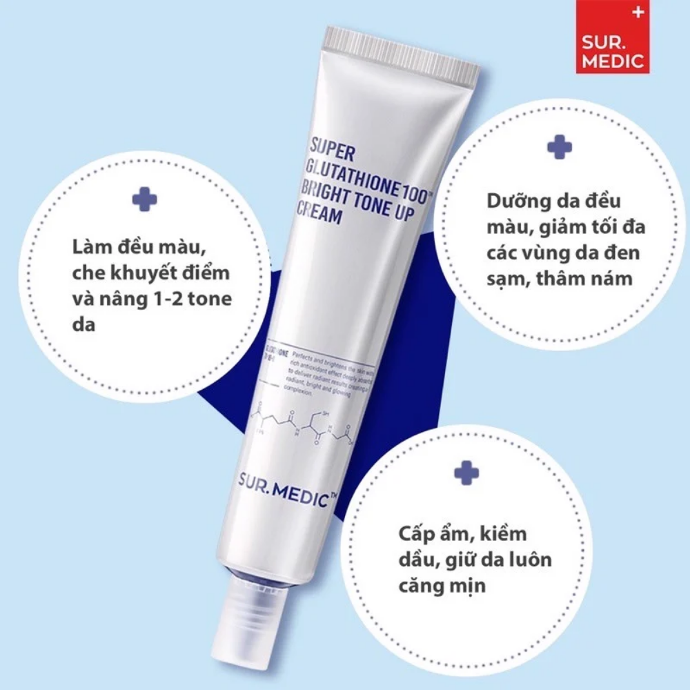 Kem dưỡng trắng Sur Medic Super Glutathione 100 Bright Tone Up Cream 40ml