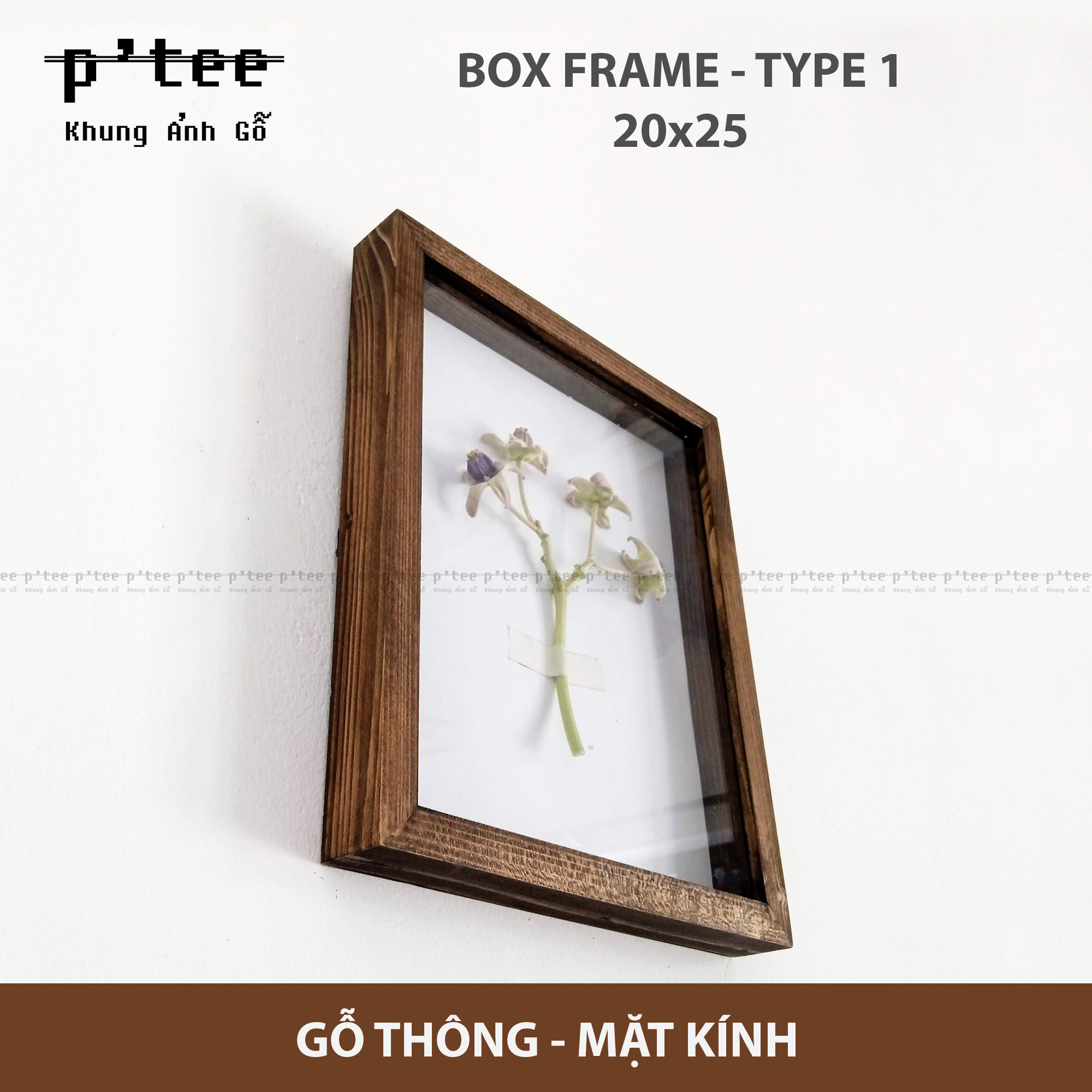 Khung ảnh 20x25 Box 1 Vintage - Khung hình gỗ thông mặt kính - Khung ảnh gỗ P'Tee