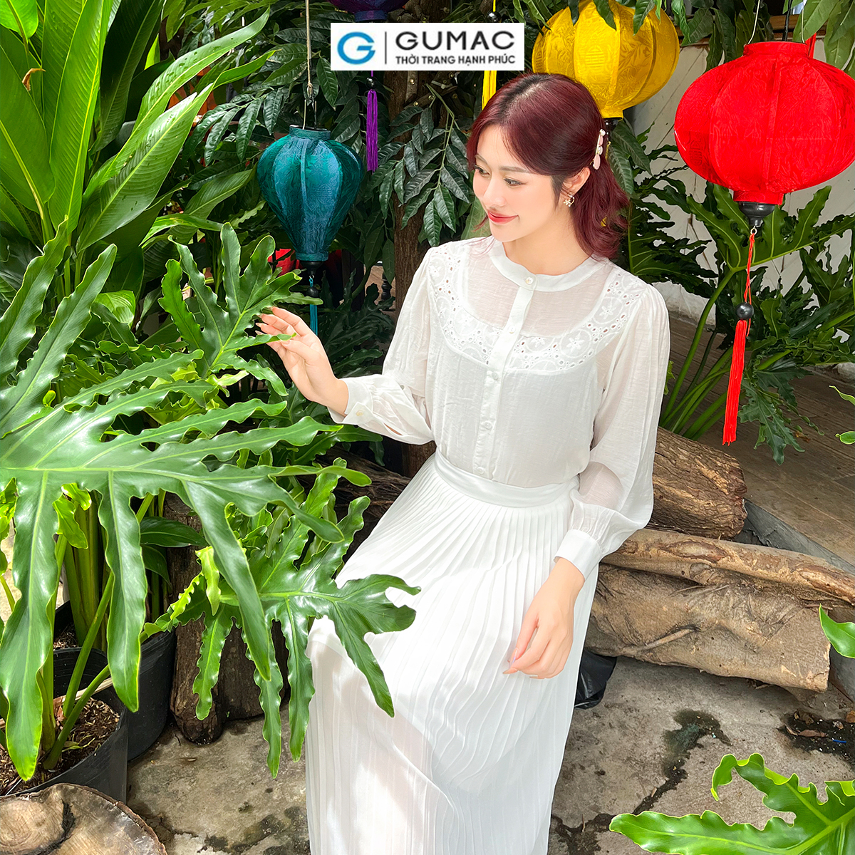 Áo kiểu phối đô vải tơ mềm mát công sở đi tiệc sang trọng thời trang GUMAC AD09052