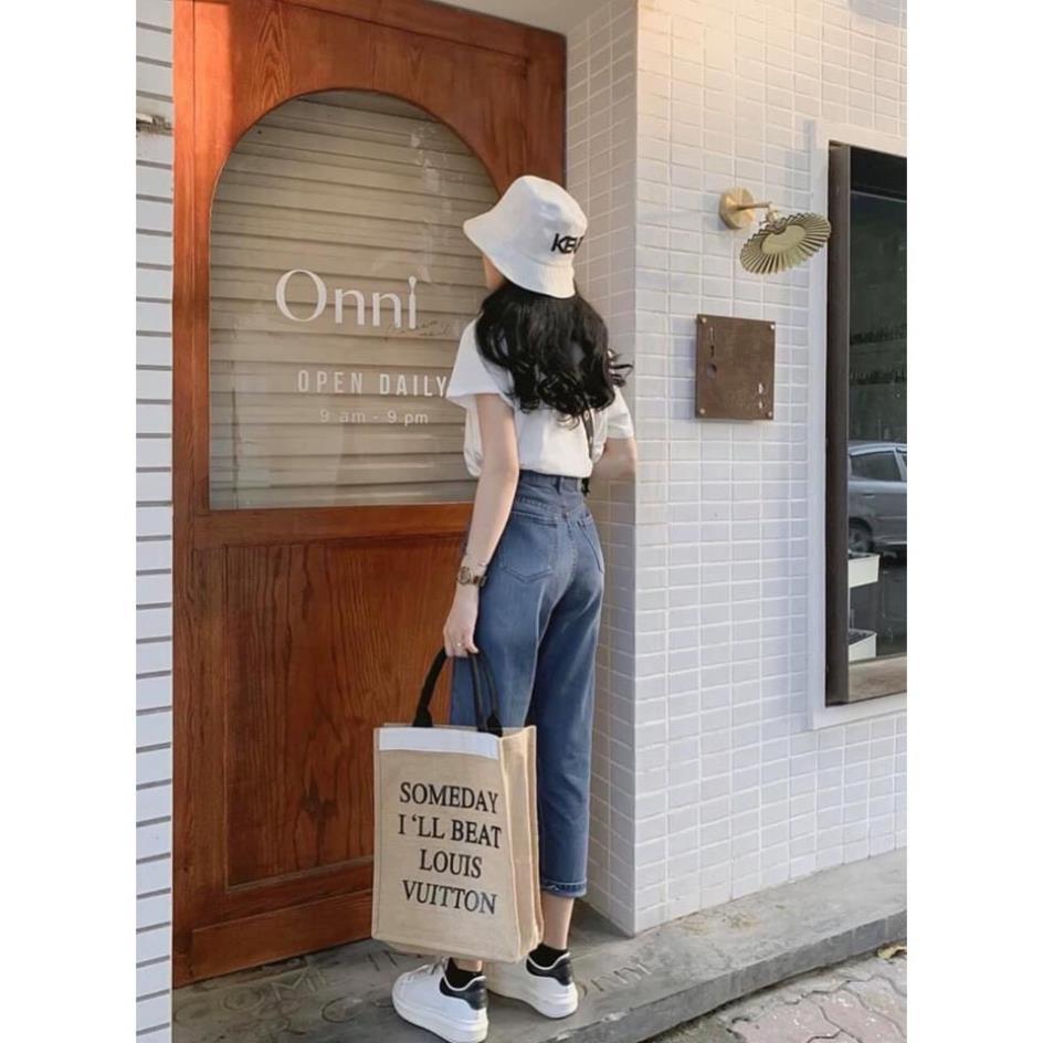 Quần baggy nữ vải bò quần jean xanh ống côn thụng thời trang Banamo Fashion quần bò rách hông 862