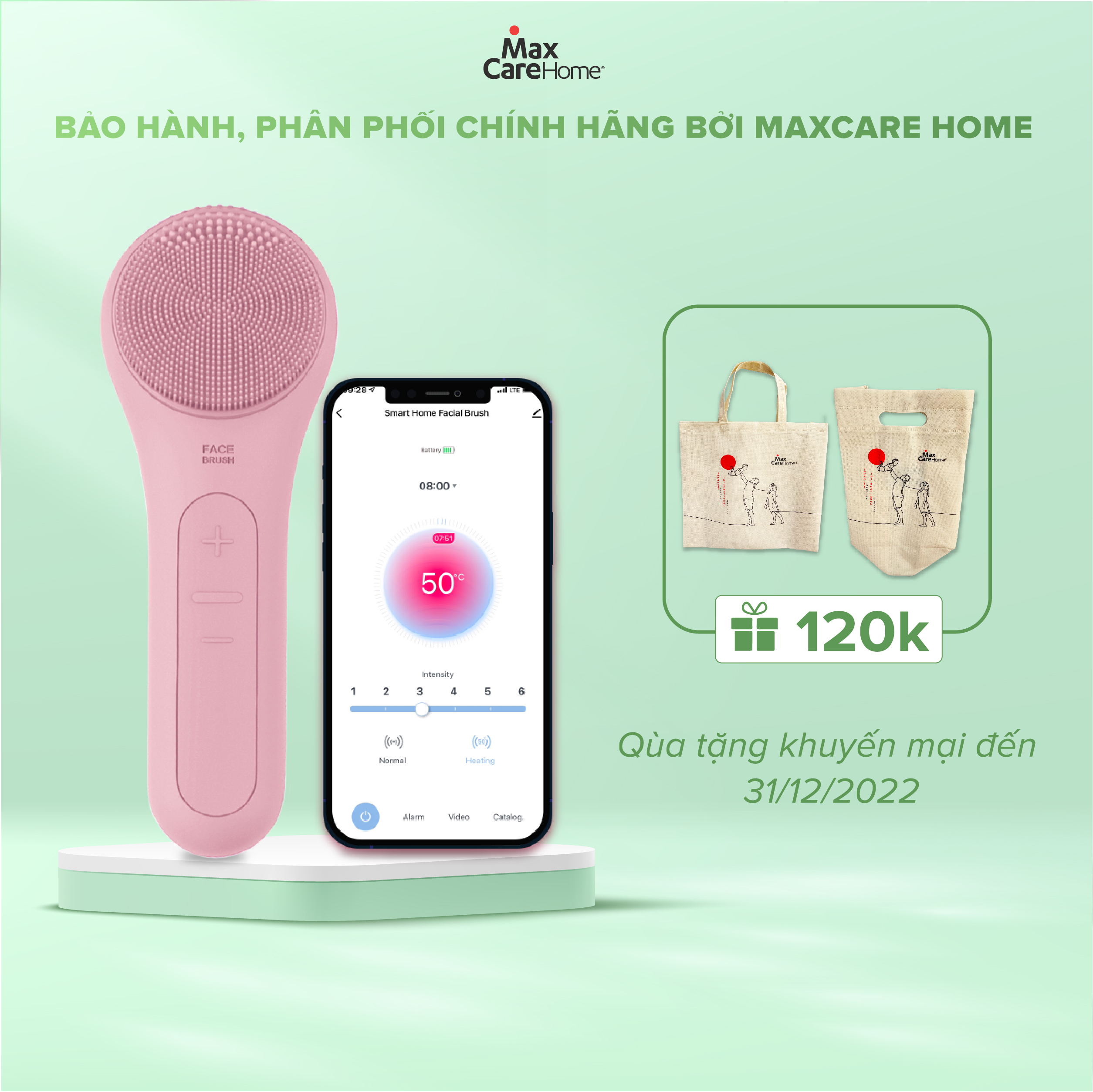 Máy rửa mặt kết nối app thông minh Maxcare Max999PRO sản phẩm cao cấp theo dõi và cài đặt chế độ làm sạch da chuyên biệt