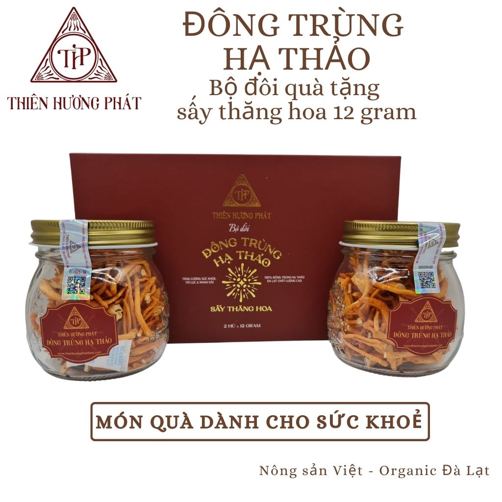 Đông Trùng Hạ Thảo Sấy Thăng Hoa (2 hũ 12 gram) - Thiên Hương Phát Đà Lạt - Bộ đôi Quà tặng Cao Cấp