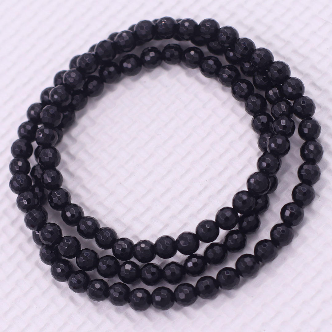 Vòng chuỗi Đá Thạch Anh Đen Cắt giác 108 hạt 6mm, 8mm - Chuỗi tay Phong thủy hợp mệnh Thủy, Mộc