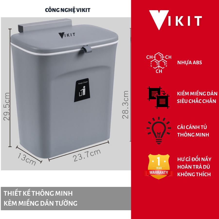Thùng đựng rác thông minh- Thùng rác gài gắn cánh tủ bếp có nắp đậy Vikit R02