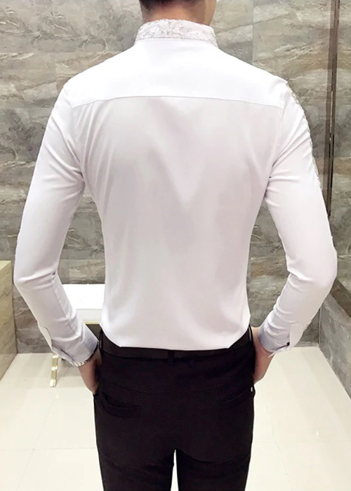 Áo Sơ Mi Nam Dài Tay Phối Ren Cổ Trẻ Trung