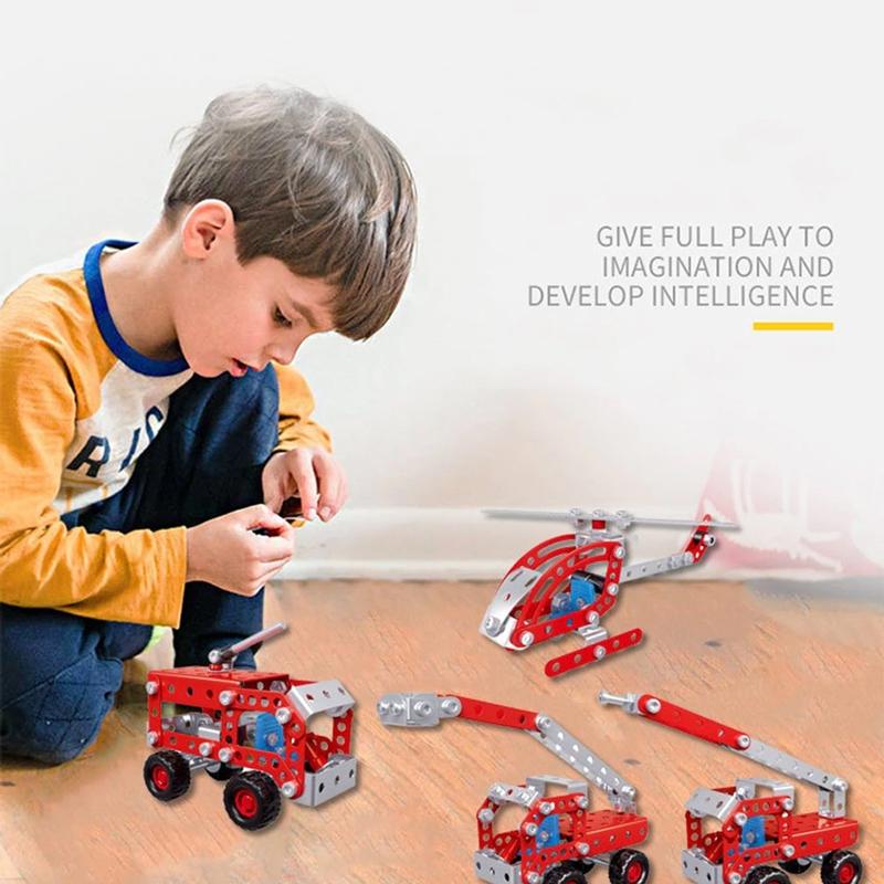 Đồ Chơi Giáo Dục STEM - Metal Bricks 4in1 - 4 Phương Tiện Biến Hình Cứu Hỏa Siêu Bền 1202
