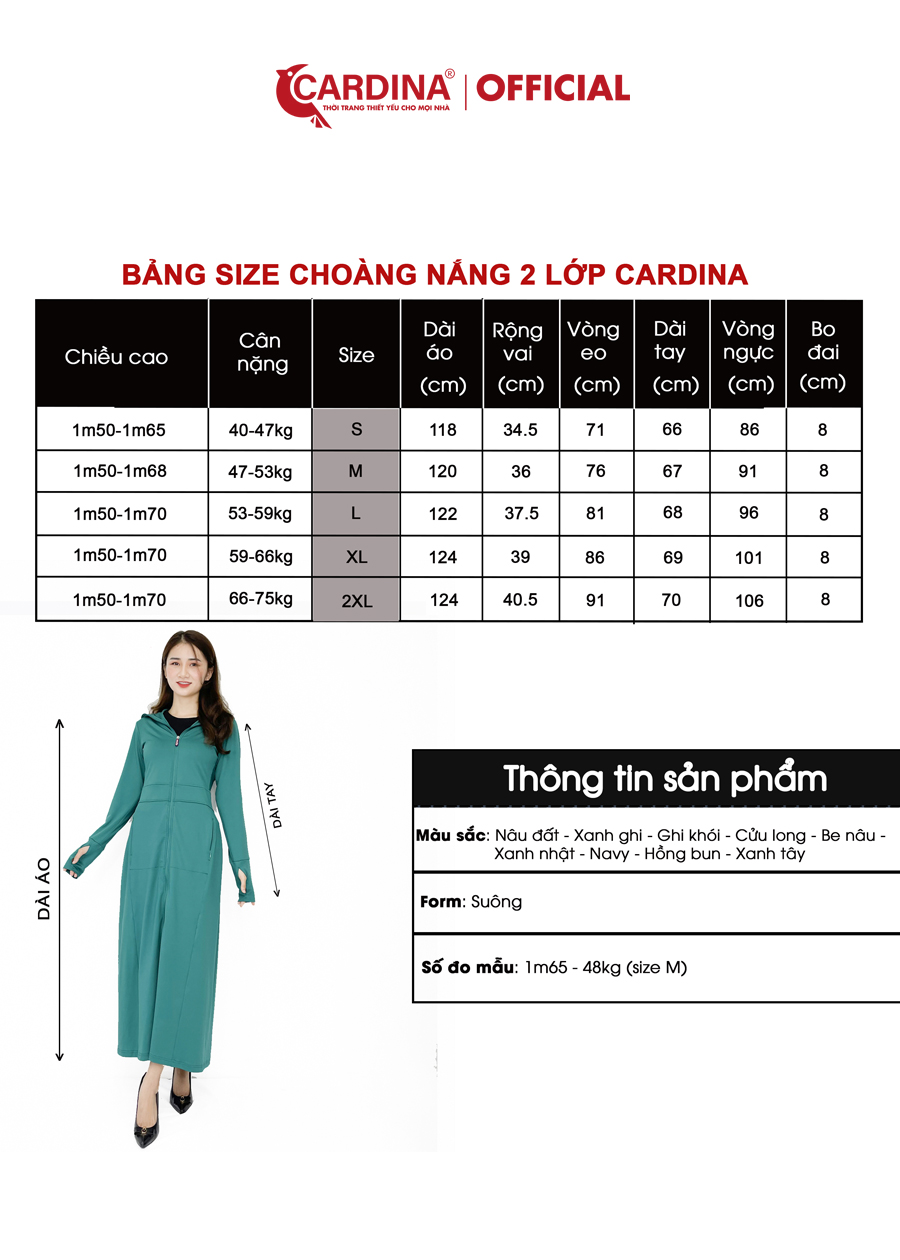 Áo Choàng Chống Nắng CARDINA 2 Lớp Chất Thun Lạnh 1BC