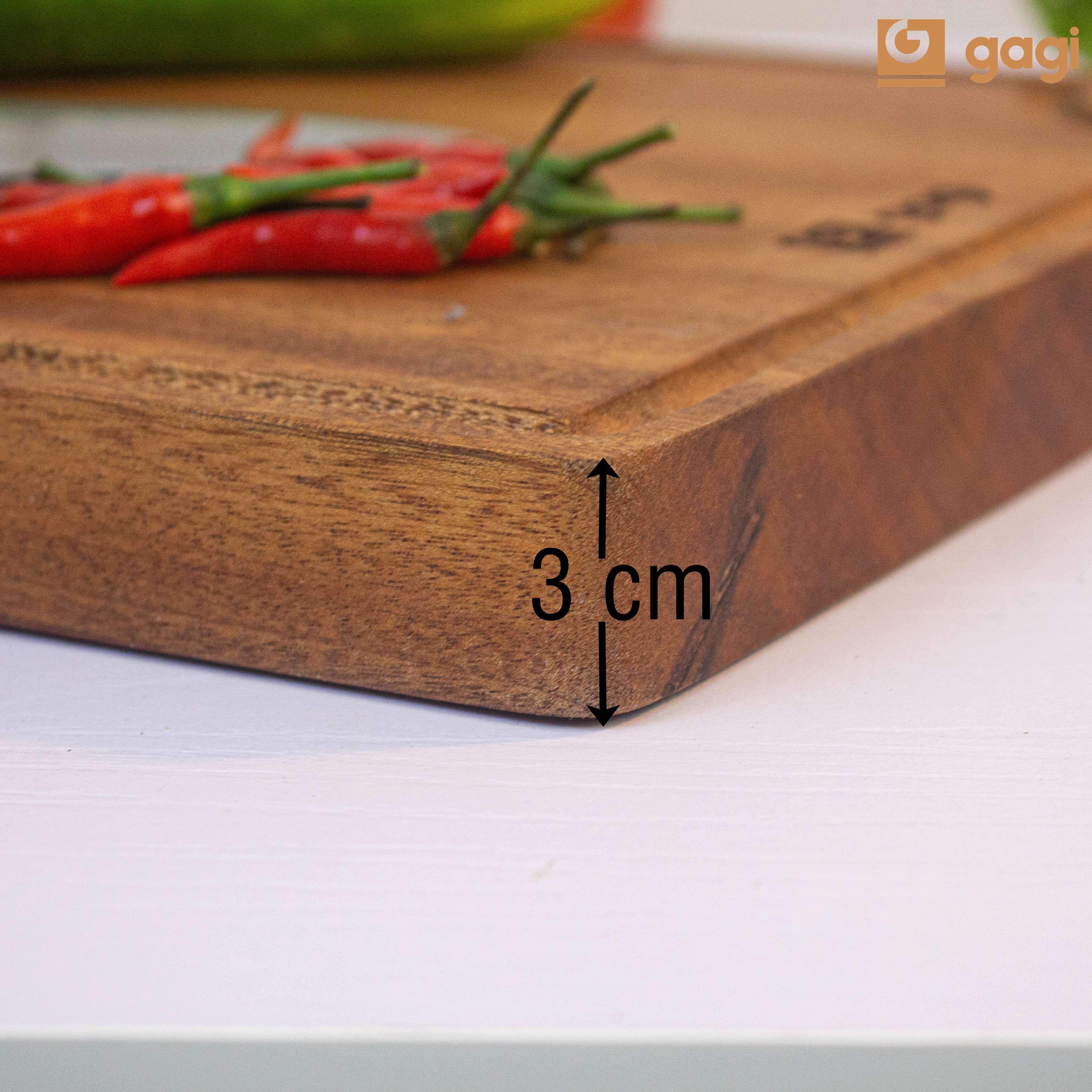 Thớt Gỗ Xoan Đào Cao Cấp GAGI Mã GC11 To Dày, Có Rảnh Thu Nước, Thiết Kế Thông Minh Tích Hợp Đá Mài Và Khe Cắm Điện Thoại, Móc Treo Tiện Lợi - Hàng Chính Hãng