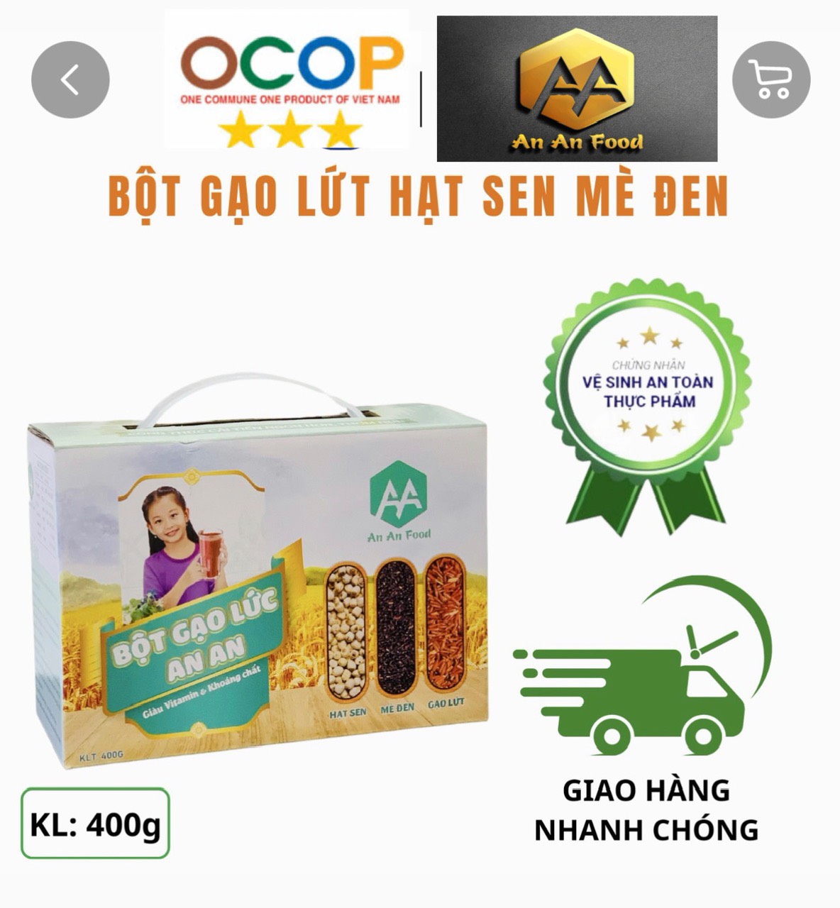 Bột gạo lứt hạt sen mè đen (400g) lượng đường thấp hữu cơ tự nhiên